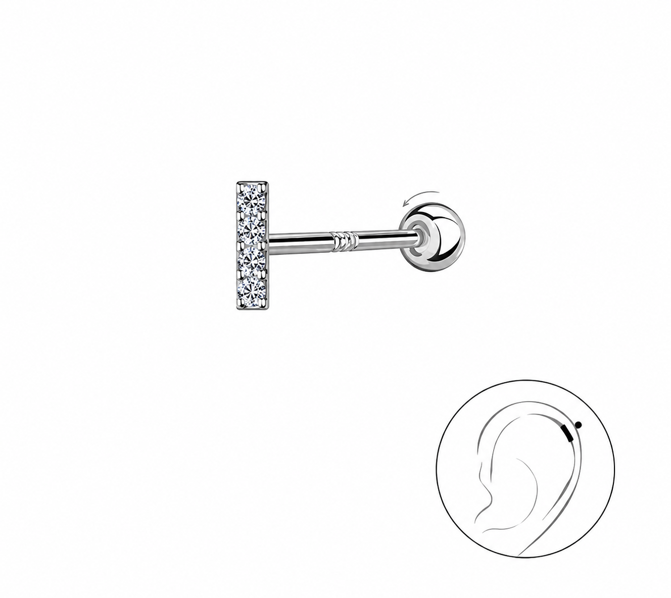 925 Kristal Beşli Bar Piercing