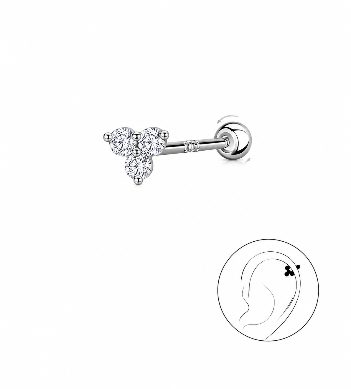 925 Kristal Üçbucaq Piercing