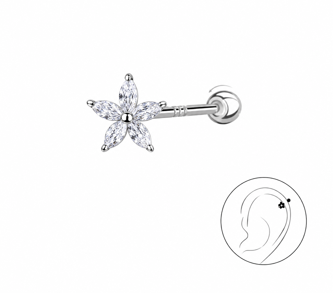 925 Kristal Çiçək Piercing
