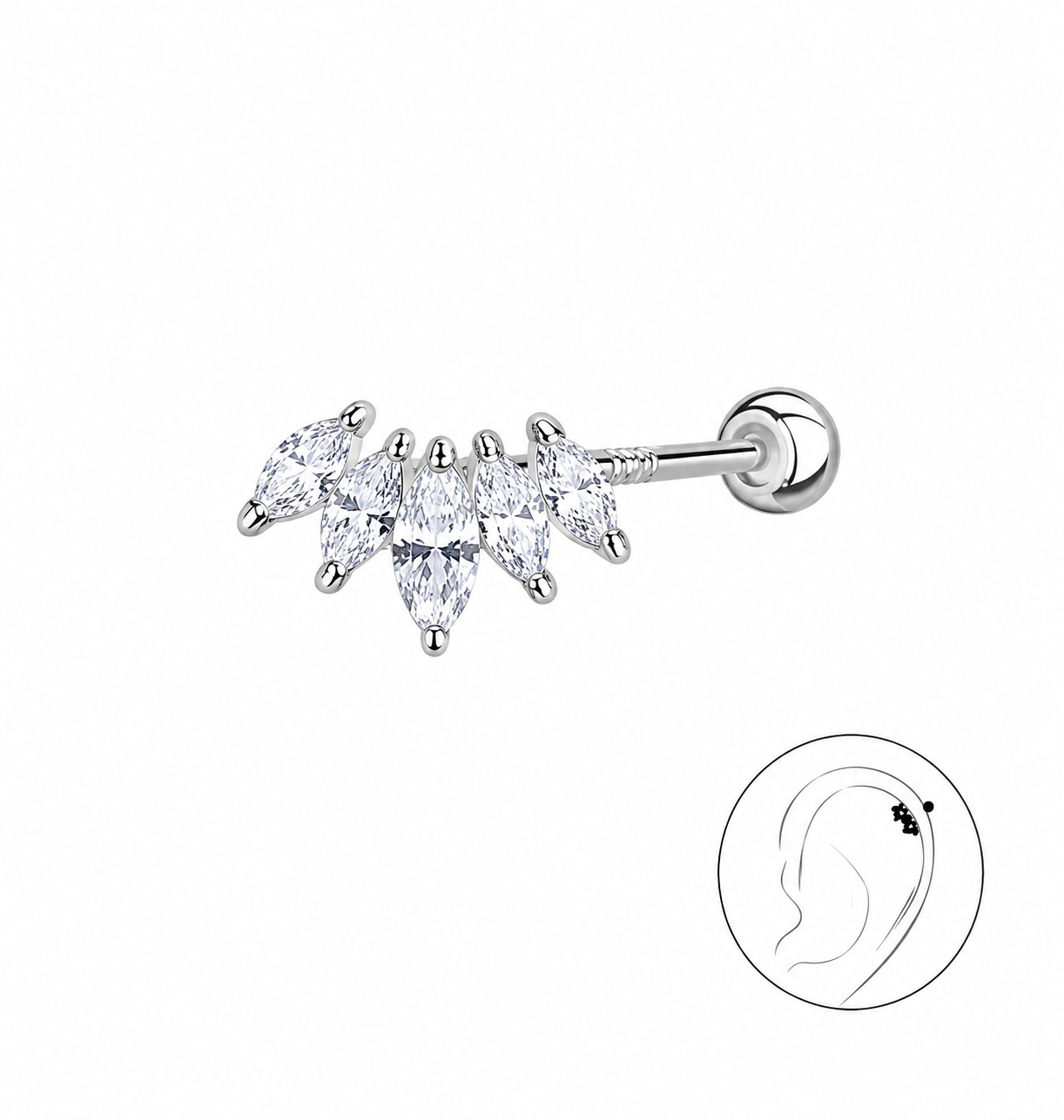 925 Kristal Yarpaq Piercing