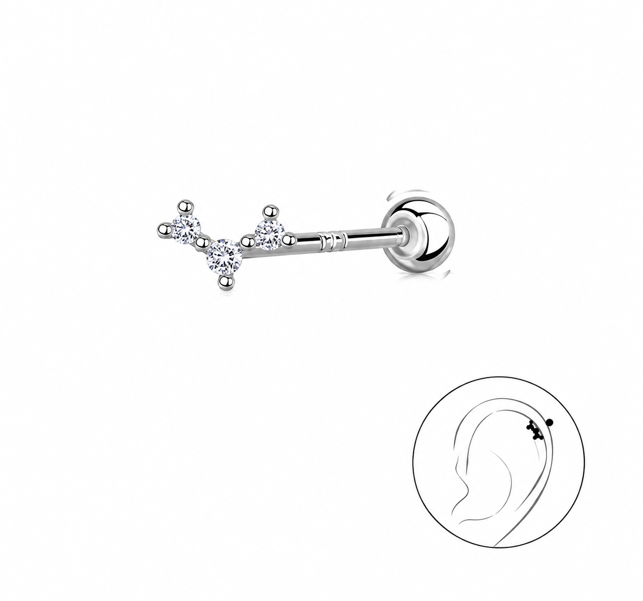 925 Kristal Üçlü Piercing