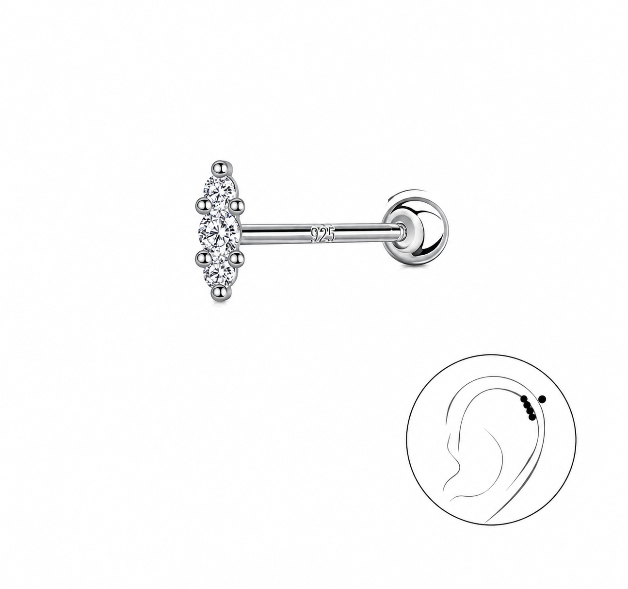 925 Kristal Bar Piercing